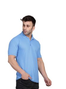 Men’s T-shirt  Sky-blue collar Plain