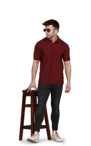 Men’s T-shirt  Maroon collar Plain